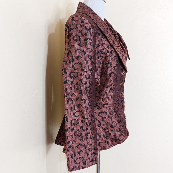 Vintage 80's Carissimo Rose Gold Metallic Embroidered Peplum Elegant Blazer - Picture 3 of 15